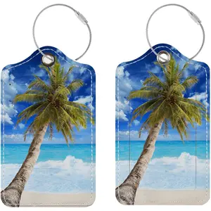 Luggage Tags for Suitcases, 2 Pack Cute PU Leather Suitcase Tag Identifiers TSA Approved with Stainless Steel Loop and Address Card for Baggage Tag for Cruise Airport Travel Essentials