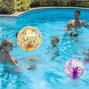 PVC Inflatable Multi-Sport Ball - Unisex Water Sports Toy, Glitter-Filled, Soccer and Volleyball Design for Kids and Adults