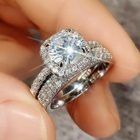 Women's Elegant Rhinestone Bridal Rings, Set of 2, Beautiful Rings, Rhinestone Decorated Ring, Exquisite Trendy Fashionable Jewelry, Great Gift for Women