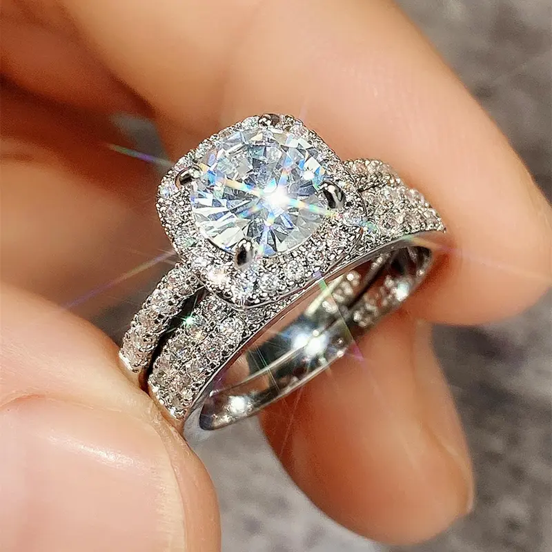 Women's Elegant Rhinestone Bridal Rings, Set of 2, Beautiful Rings, Rhinestone Decorated Ring, Exquisite Trendy Fashionable Jewelry, Great Gift for Women
