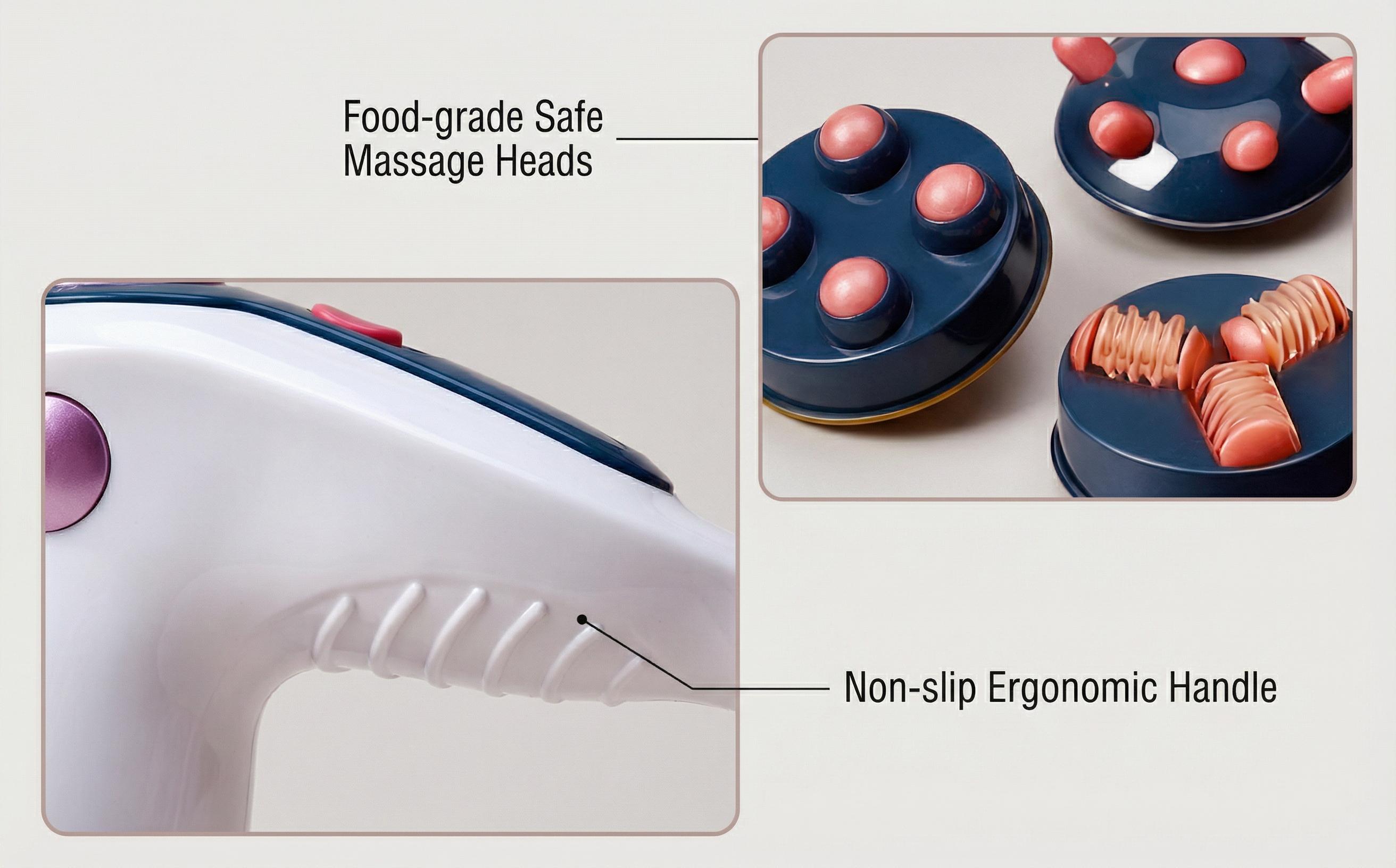 Multi Purpose Handheld Electric Massage Tool 3 Adjustable Speed Levels 3 Detachable Replacement Heads High Frequency Vibration Stable Holding Design Device