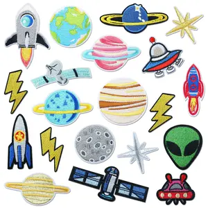 20 Piece Cool Space Embroidered Patches Set, Rocket Satellite Alien Designs, Personalized Clothing Repair Decorative Patches