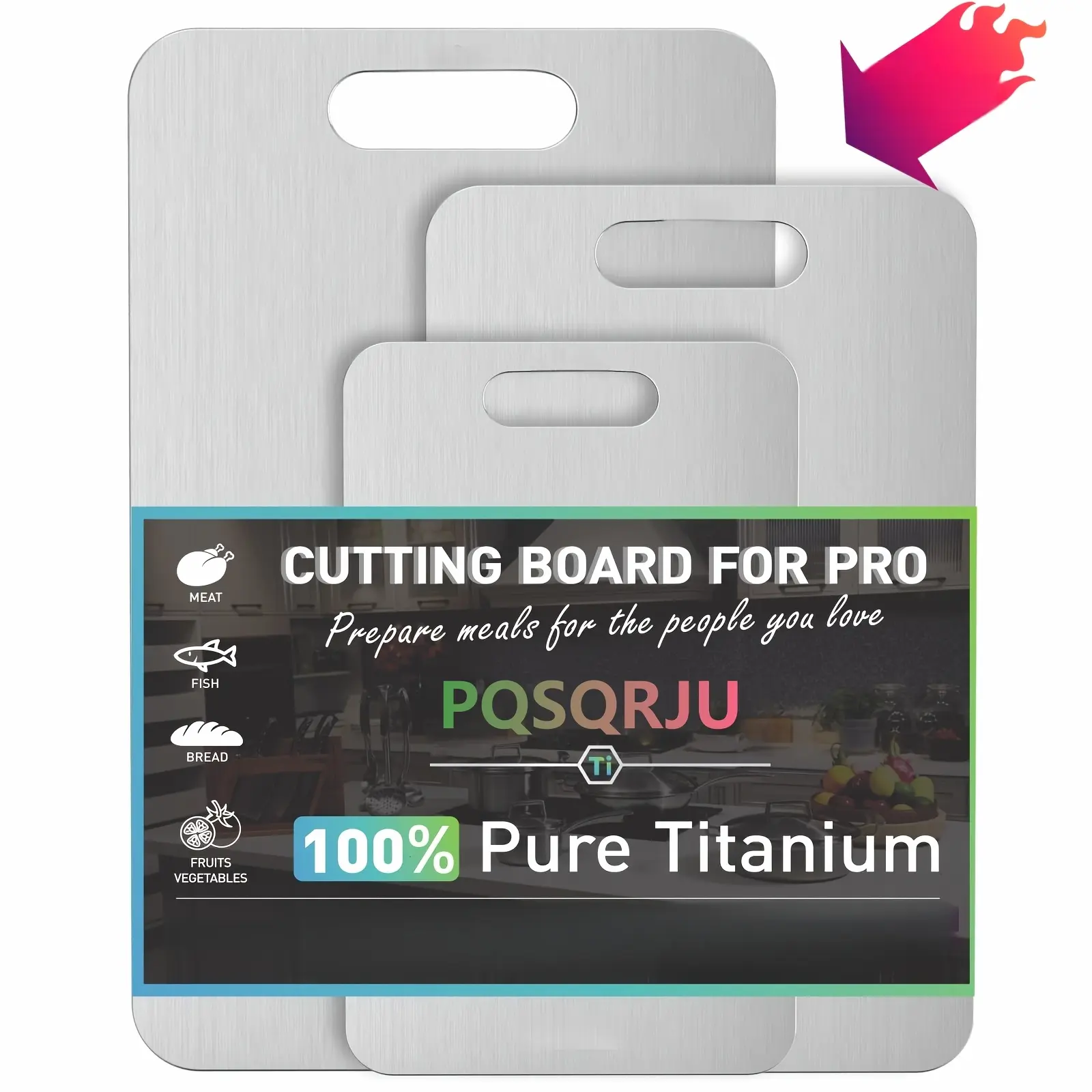 3pcs Titanium Cutting Boards 2026 New Upgrade - Heavy-Duty, Rust-Resistant, BPA-Free, Easy To Clean, Space-Saving, Rounded Edges, Hook Handles - Durable Kitchen Prep Boards For Meat, Vegetables, And Fruits - Perfect For Home, Outdoor BBQ, And Gifts
