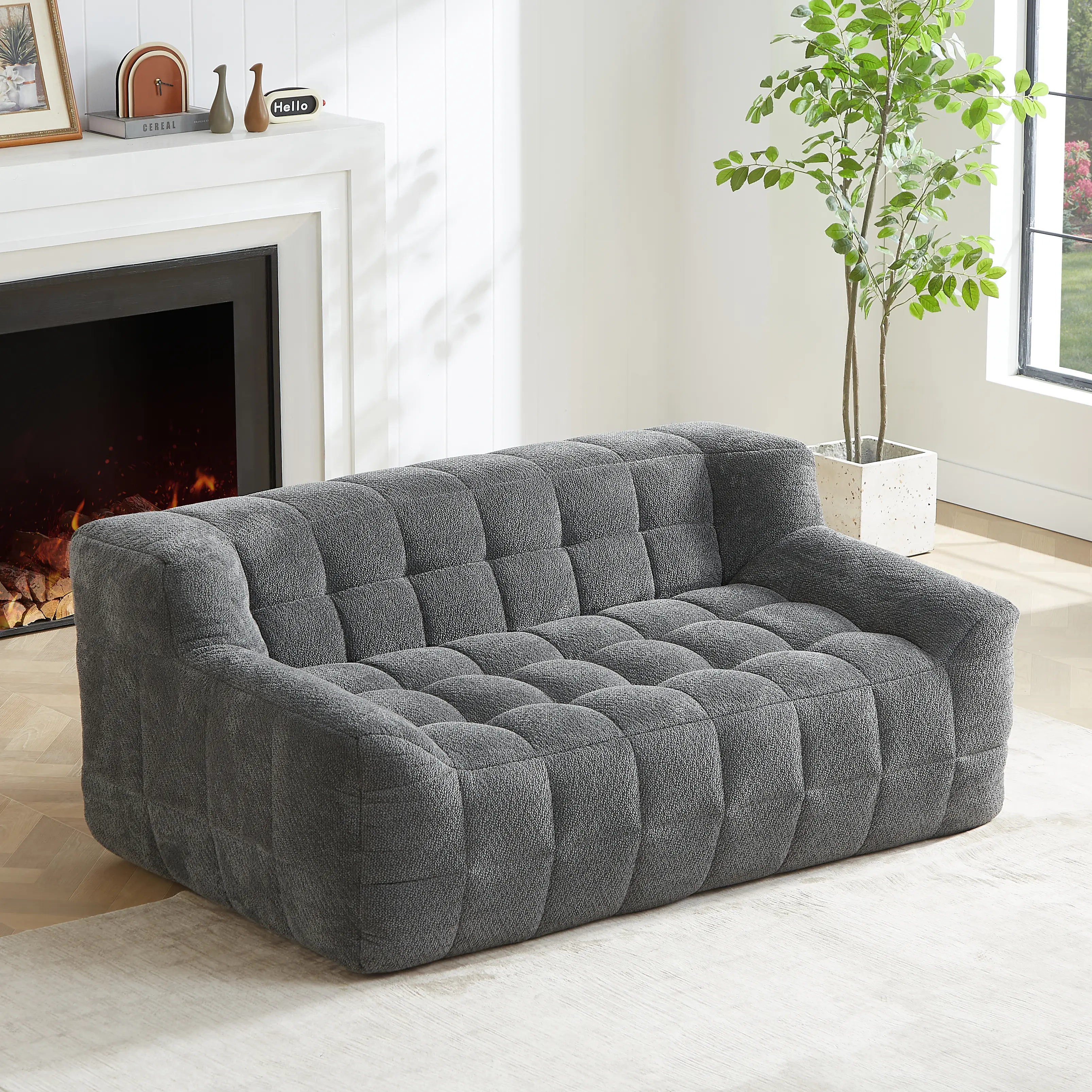 Compressed Boneless Sofa, 64.6″ Cloud Couch Loveseat with High-Density Foam, Tufted Velvet Compression Sofa, Cozy Deep Seat, Apartment Friendly, No Assembly, sofá comprimido para apartamento, silla, sillón, fácil de armar