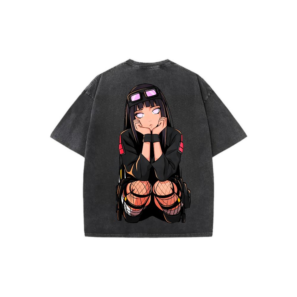 Hinata Naruto Vintage Unisex 90s Vintage Tees Graphic Tees Oversized Shirts Men's Shirts Washed Cotton Anime Manga Tee Fan Apparel Casual Streetwear Outfits