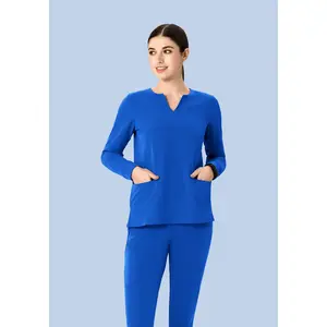 Long Sleeve Notch Neck Top Royal Blue