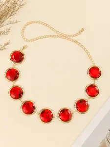 Fashion Red Gem Casual Waist Belt Women Waist Chains with Big Round Acrylic Rhinestones for Cosplay Accessories Halloween Party Daily Decor Statement Chain Belts