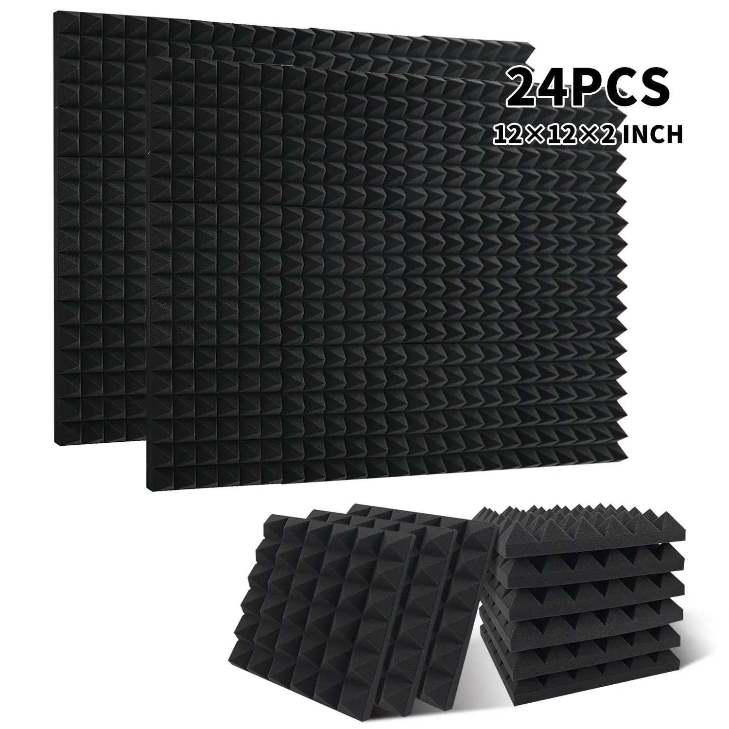 Sound Absorbing Wall Panels for Indoor Studios, 24pcs Pyramid Soundproof Sponge, Acoustic Insulation, Indoor Studios and Recording Studios To Minimize