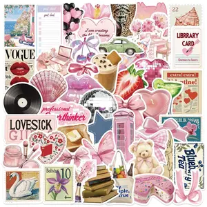 50PCS Cartoon Pink Aesthetic Series Stickers Sticker Packs Waterproof PVC Decorative Decals for Trash Journal Scrap BulingBulingStickers Store