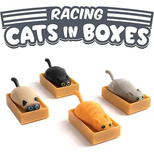 Racing Cats in Boxes (set of 4) Funny Pull Back Kitty Cat Toys - Archie McPhee