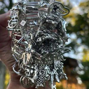 Daily Silver Metal Hollow Charmed Bangle Bracelets