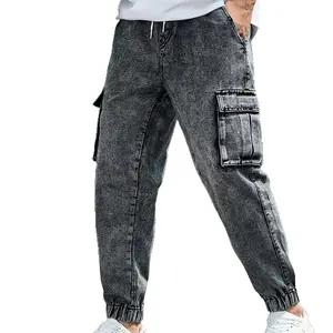American-style multi-pocket European and American workwear jeans for men, wide-leg, loose fit, plus size, trendy brand