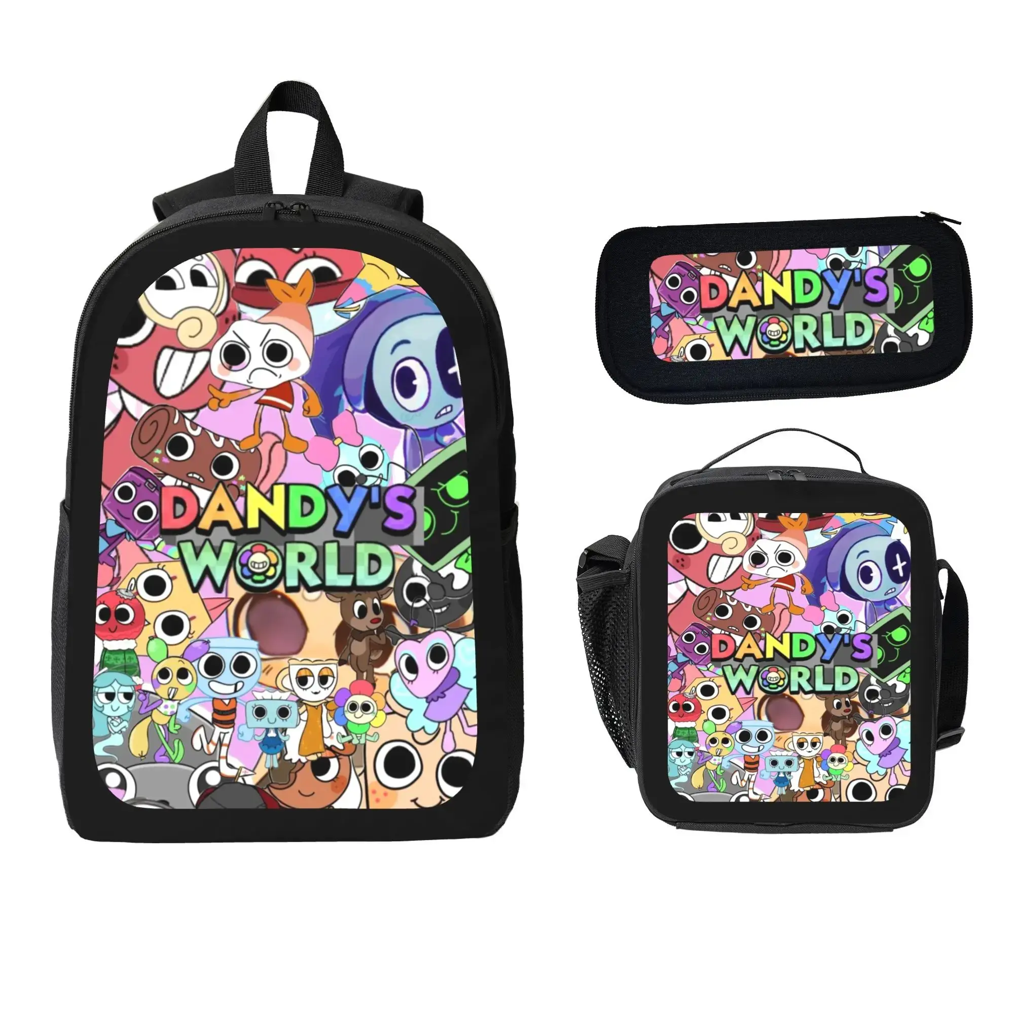 3Pcs Dandy's World Matching Sets Backpack Kit, Cute Lightweight Teen Girls Bookbag with Matching Lunch Bag and Pencil Pouch, Middle School Back to School Gym Bag