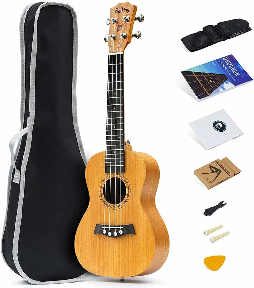 Batking Concert Ukulele Solid Top Mahogany 23 Inch Ukelele With Accessories & Gig Bag,Strap,Nylon String,Trigger Capo,Picks(Natural Color)