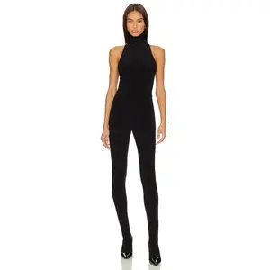 Norma Kamali X Revolve Halter Turtle Catsuit With Footsie in Black