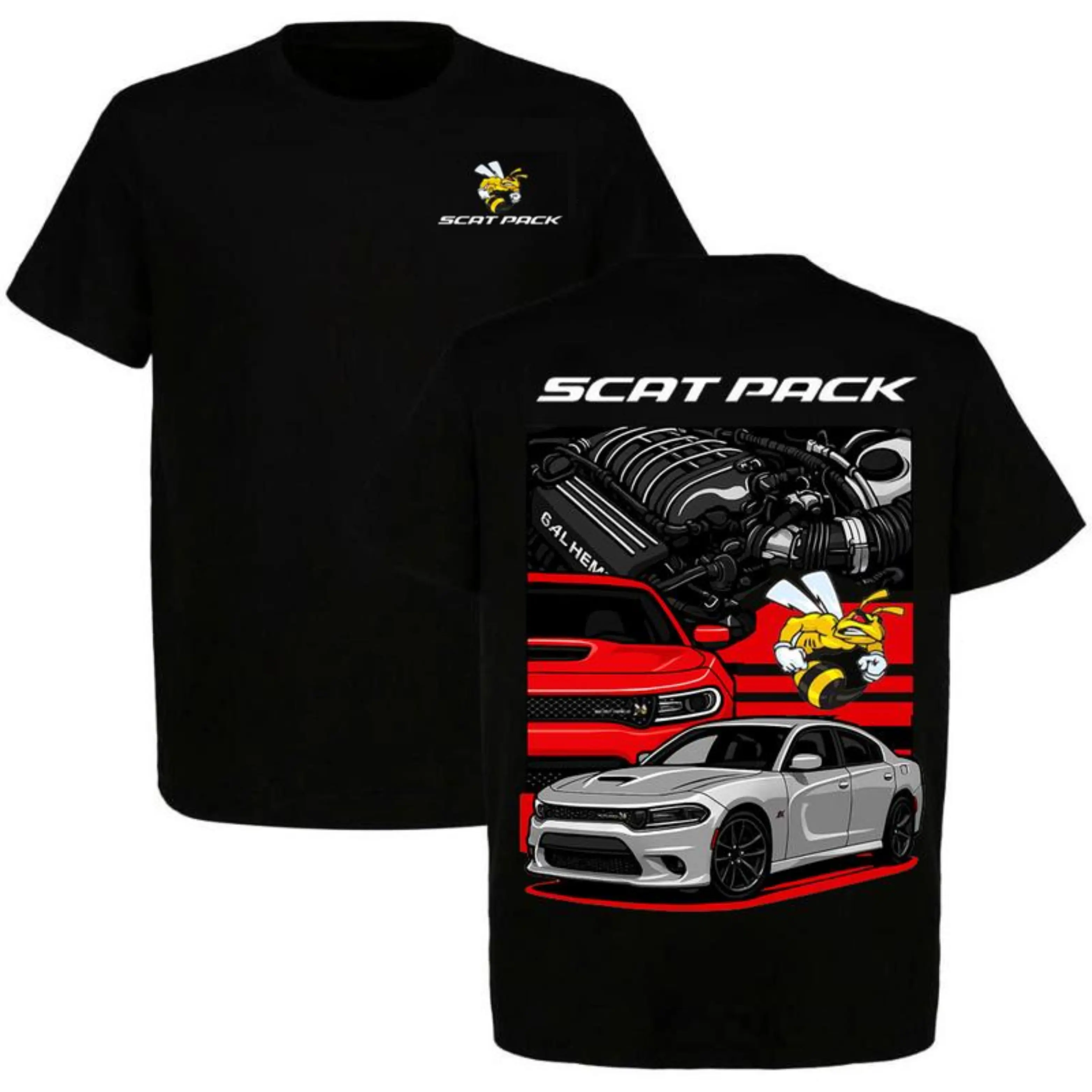 2 Sided Graphic Shirt, 6.4L HEMI Engine And Scat Pack Bee Logo Muscle Car Graphic Tee, Gift For Men, Menswear, Full Size