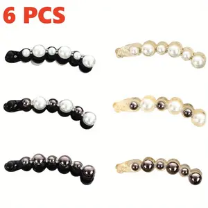6 Pack Pearl Banana Clip 4.1 Inch Ponytail Twist Clip Headband Hair Clip Accessory Beauty & Personal Care