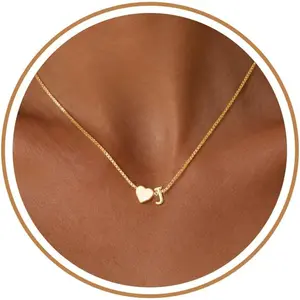 Heart Initial Necklaces for Women Trendy Non Tarnish Dainty Personalized Monogram Letter Custom Initial Pendant Necklace Gold Jewelry