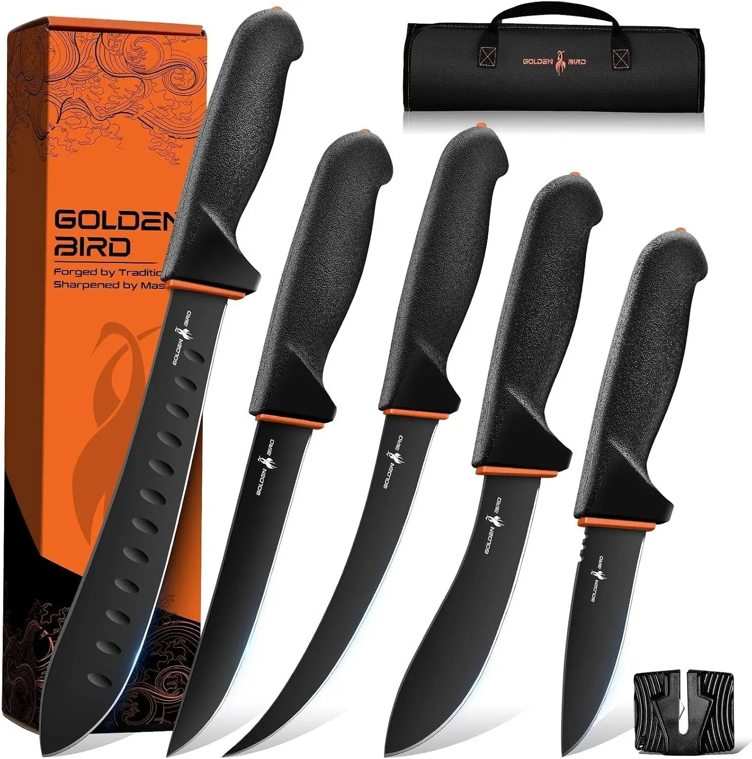 Butcher Knife Set - Non-slip Skinning Knife Set with Roll Bag, Professional Game Processing Knives Sets - Butcher & Skinning Boning Knives with German Stainless Steel, Gift for MenGift.