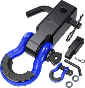 AUTOBOTS Shackle Hitch Receiver 2" 45,000 Lbs Break Strength Heavy Duty with 5/8" Screw Pin 3/4" D Ring Shackles Towing Accessories for Vehicle Recovery Off-Road Blue&Black