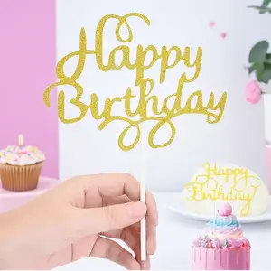 Metal Glitter Cake Topper for Birthday, Dessert Table Decor Sign Set - DIY Party Supplies for Festive Celebrations, Photo Booth Props, Durable Anti-Oxidation Cupcake Picks