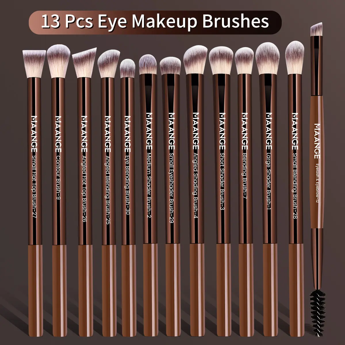 MAANGE Professional 13-Piece Makeup Brushes Set - For Eyeshadow, Eyelash, Eyebrow, Blending, Lip Application; Suitable for Powder, Liquid, Cream Cosmetics, Brown Beauty Kit, 13Pcs/Set, Precise Blend, Multi Pack, Assortment Brush Sets & Kits