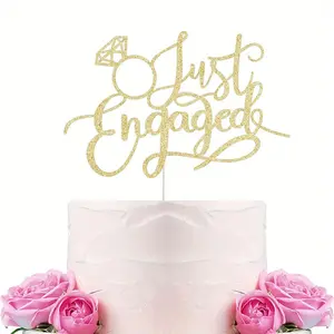 1PC Glitter Gold Just Engaged Cake Topper, Engagement Party Cake Decorations, Marriage Proposal Wedding Bridal Shower Decor Supplies
