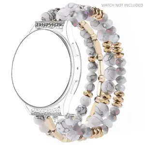Beaded Bracelet Compatible with Samsung Galaxy Watch 7/6/5/4 40/44mm Strap/Active 2 Watch 4 Classic 42mm Strap, 20mm Handmade Cute Elastic Crystal Bead Bracelet for Galaxy Watch 5 Pro, Women's Elastic Strap Smart Watch Strap, Smart Watch Accessories