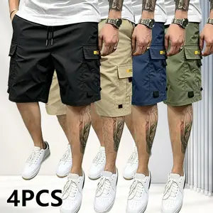 Pack of 4 men’s summer cargo shorts with large pockets—stylish, trendy, versatile loose fit suitable for going out, travel, and casual leisure activities.Fathersdaygift
