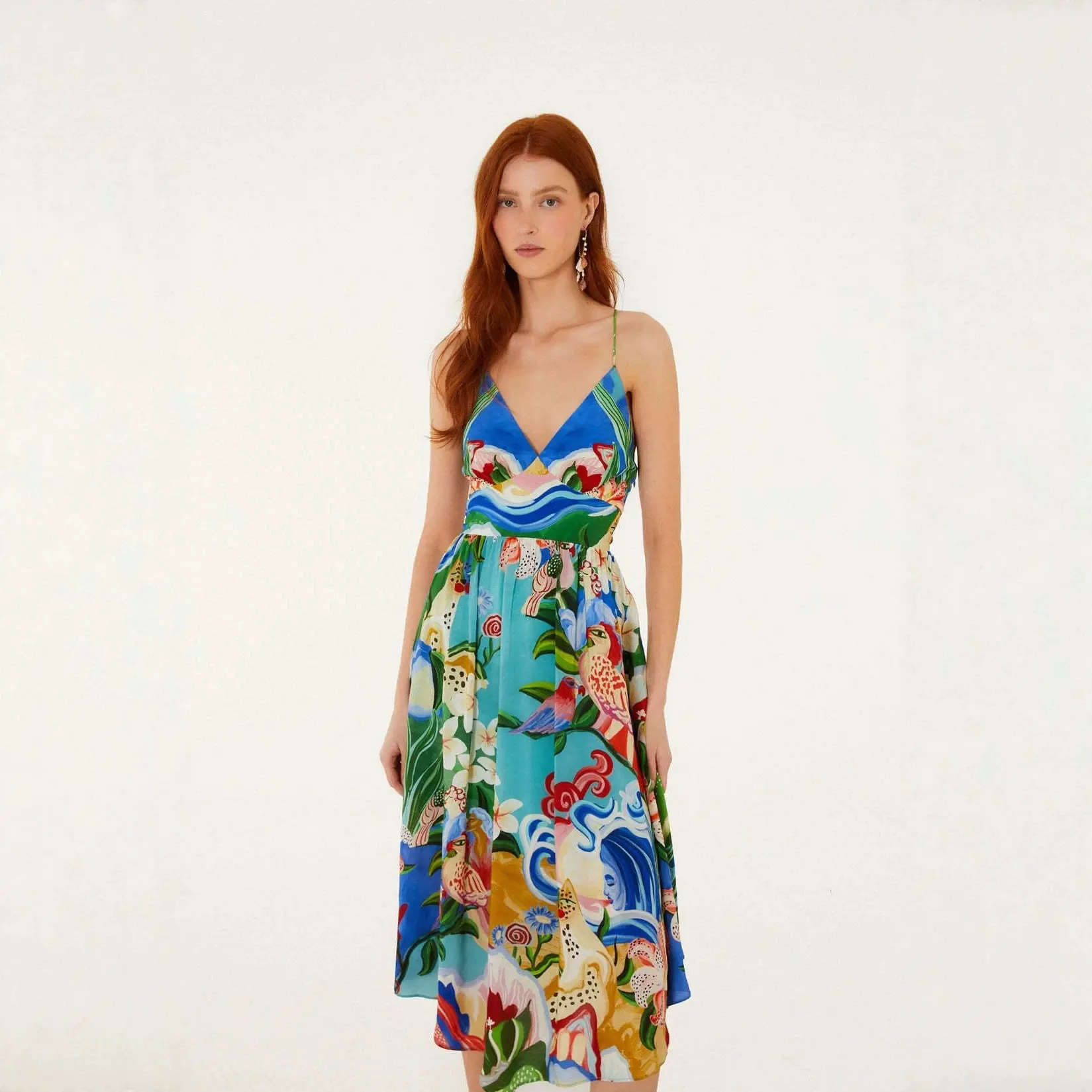 Women's Floral Print Linen Blend Maxi Dress - Light, Breathable, Casual, Chic with Feminine V-Neck for Bohemian Summer Beach Elegance