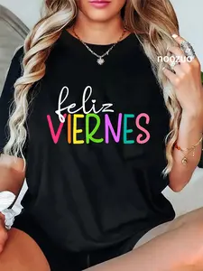 100% Cotton Unisex Feliz Viernes Happy Friday Spanish Teacher Friday Spanish Sp T-Shirt Casual Top