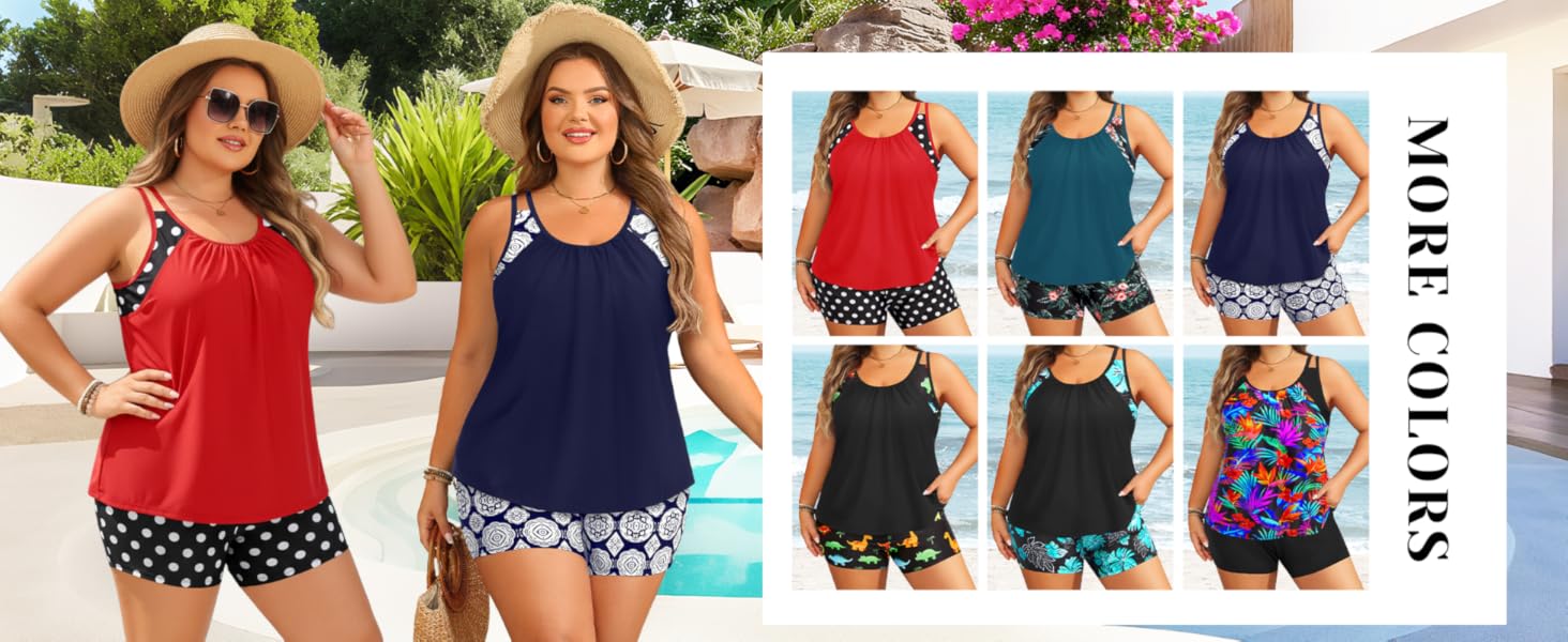 Tempt Me Women Plus Size Tankini Swimsuits - Two Piece Flowy Bathing Suits with Pocketed Boyshorts Swimwear Tempt Me Women Plus Size Tankini Swimsuits - Two Piece Flowy Bathing Suits with Pocketed Boyshorts Swimwear
