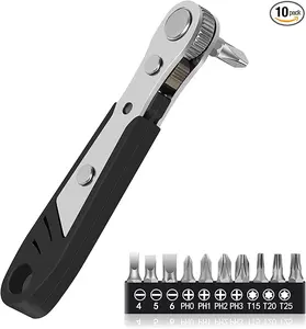 10-In-1 Angled Ratchet Screwdriver Set，90 Degree Right Angle, Angled and Offset Screwdrivers for Tight Spaces. Practical, Multifunctional, Professional Mini Ratchet Set