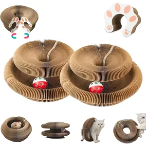 Kitty Curls Cat Toy, Magic Organ Cat Interactive Scratcher Cardboard with Bell Ball, Foldable & Changeable Accordion Shape Exercise Anxiety Relief Toy for Indoor Cats (2PCS)