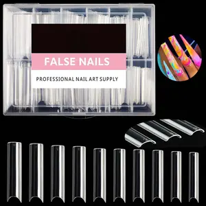 Fake Nail Tips Square XXL Tips 120 PCS No C Curve Gel Tips Extra Long Square Straight Nails Half Fake Nail Tips No Trace for Acrylic Nail Tips for Home DIY with Box