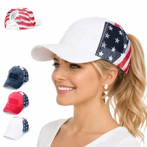 1/3 Pack USA Flag Ponytail Baseball Cap| Distressed Mesh Trucker Hat Summer Streetwear Headwear