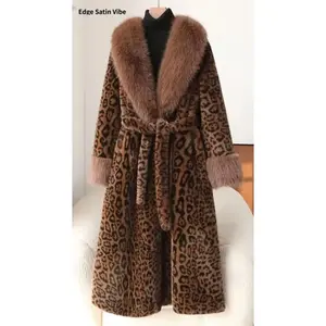 Women's Winter Lace-Up Leopard Print Faux Fur Coat Elegant Jacket Warm Fashion Outdoor Sportswear Suitable for Cold Weather Autumn Winter Top Style Brown