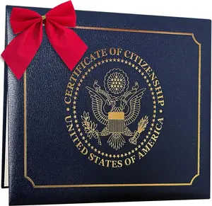 US Citizenship Certificate Holder | US Citizenship Gifts | Naturalization Certificate Padded Holder with Cover. Golden Great Seal of The United States.
