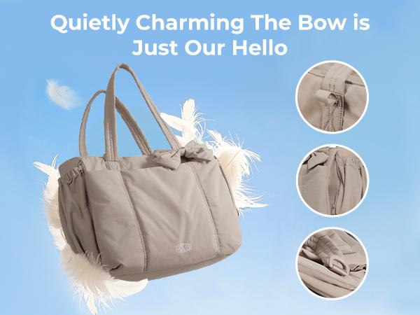 BAGSMART Crush Bow Tote Bag for Women 15.6" Laptop Friendly Lightweight Puffy Handbag with Removable Bow & Multiple Compartments for Travel Work Beach Gym 20L Capacity BAGSMART Crush Bow Tote Bag for Women 15.6" Laptop Friendly Lightweight Puffy Handbag with Removable Bow & Multiple Compartments for Travel Work Beach Gym 20L Capacity
