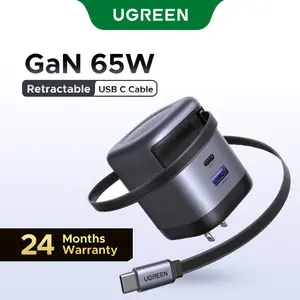 UGREEN Nexode 65W Charger with Retractable USB-C Cable International Warranty Smart Power Allocation 8-Safeguard Protection for Apple Android Devices,tiktokshopmemorialday