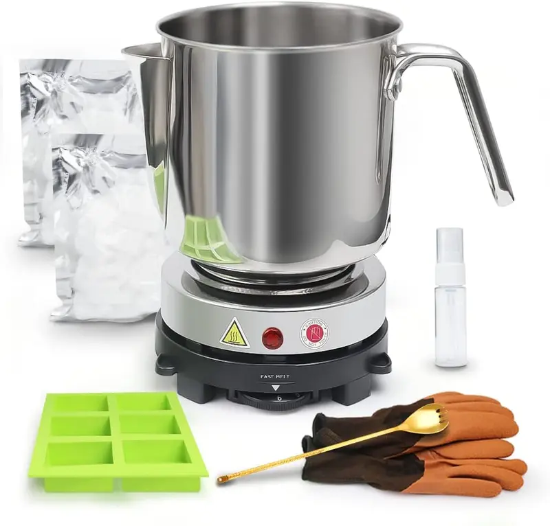 FAST METL Soap Making Kit with Electronic Hot Plate, Basic DIY Soap Making Supplies Including 1.1 Lb Glycerin Soap Base, Pouring Pot, Silicon Mold for Adults and Beginners Craft Project FAST MELT