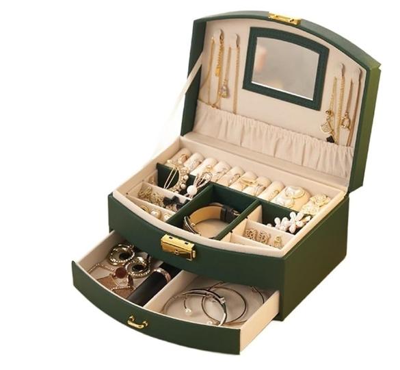 small room organization products.2-layer jewelry PU leather box, 1 set of large-capacity jewelry storage box with drawers, lockable jewelry box, portable mini travel case for jewelry display and storage, small portable case for storing rings, earrings small room organization products.2-layer jewelry PU leather box, 1 set of large-capacity jewelry storage box with drawers, lockable jewelry box, portable mini travel case for jewelry display and storage, small portable case for storing rings, earrings