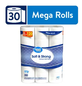 Soft & Strong Premium Toilet Paper, 30 Mega Rolls, 380 Sheets per Roll, Septic Safe