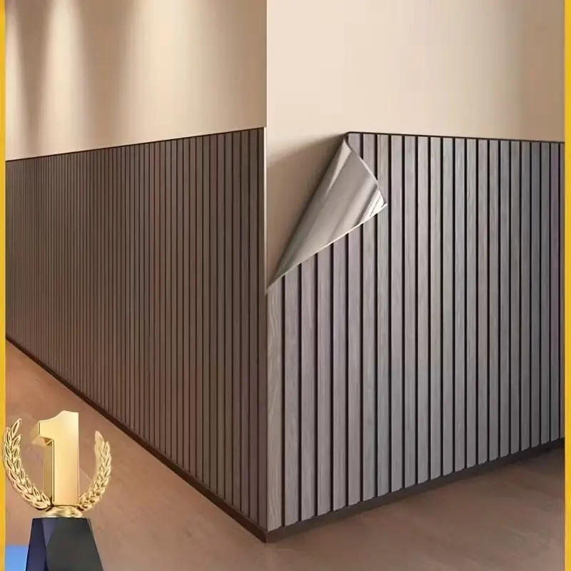 Wood Grain Grid Striped Wall Sticker, Foam Backed PVC Self Adhesive Decorative Diy Interior Wall Wallpapers, Real Wood Look, Easy Cut Design, Bedroom Living Room TV Background Decor