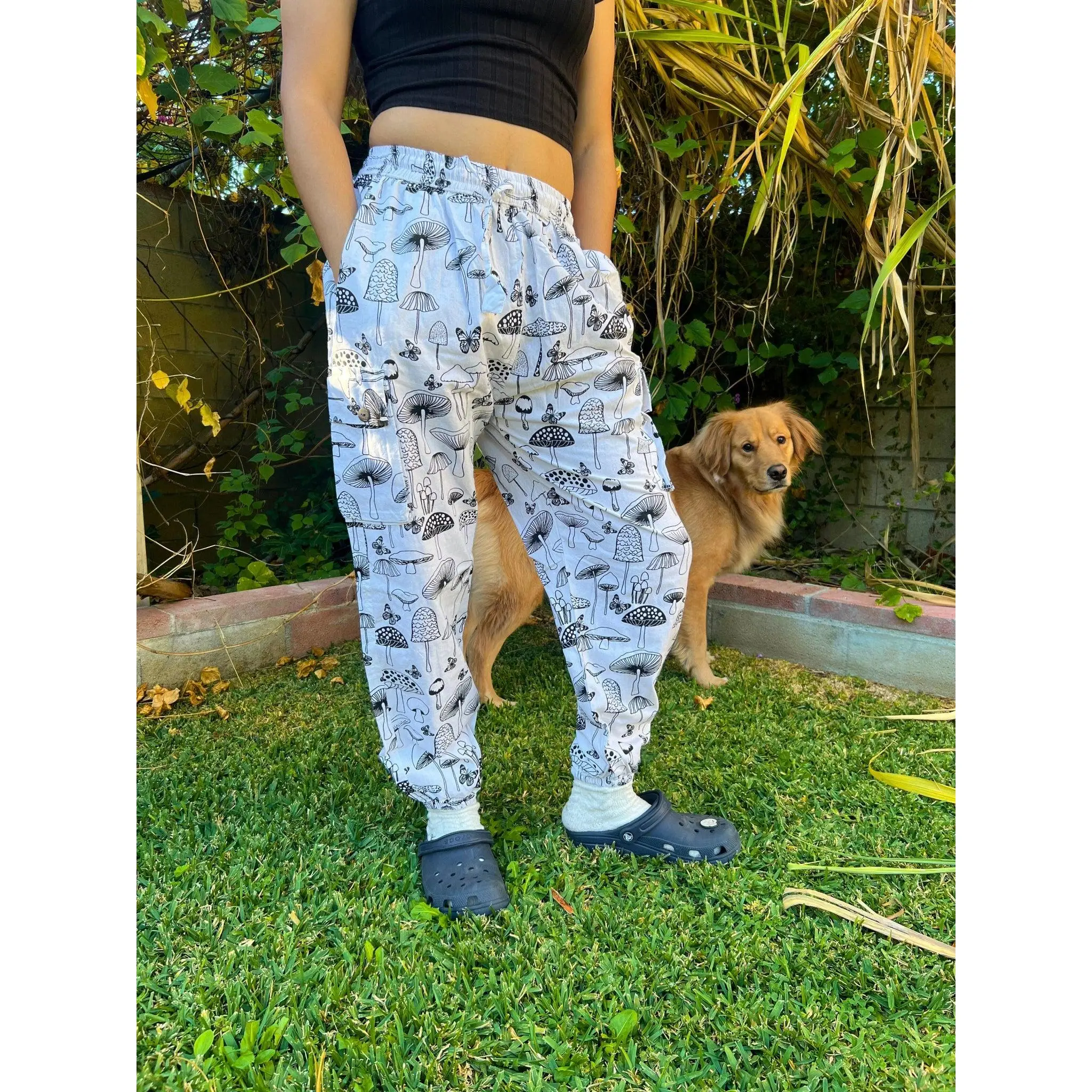 White Mushroom Butterfly Cuffed Pants