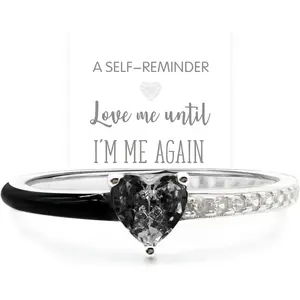 Love Me Until I'M Me Again Black Heart-Cut Half Enamel Ring, Black Heart Self-Love Ring,  Birthday Gifts for Women, Daughter, Wife, Friends