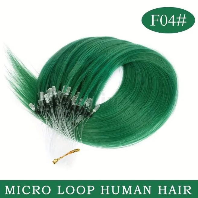 50pcs 30g Micro Loop Human Hair Extensions, Natural Straight, No Glue Easy Install, Vibrant Red Pink Green Blue Purple Gray, 12-28 Inches for Women Daily & Festive Hairstyles