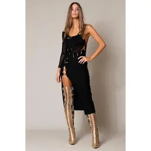 Simone Safety Pin Mesh Bandage Maxi Dress