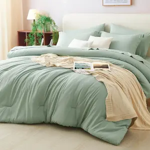 Queen Comforter Set Sage Green, 7 Pieces Bed in a Bag Queen Comforter Set with Sheets, Luxury Soft Bedding Sets with Down Alternative Comforter, Fitted Sheet, Flat Sheet, Pillowcases & Shams