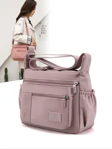 Women's Letter Decor Zip Nylon Lightweight Adjustable Crossbody Shoulder Bag, Large Capacity Solid Color Bag for Women & Girls for Traveling and Daily Use Crossbody Bags